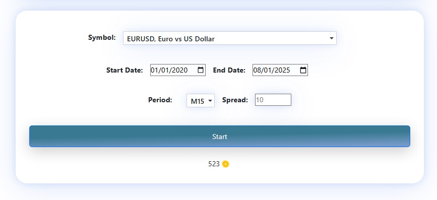 MetaBacktest Symbol and Period Selection